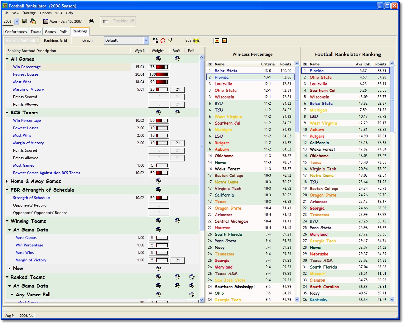 Screenshot of Football Rankulator